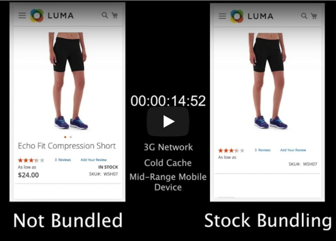 Video showing the side-by-side loading performance of an unbundled and bundled store